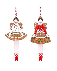 Gisela Graham Gingerbread Fairy Resin Tree Decoration x2